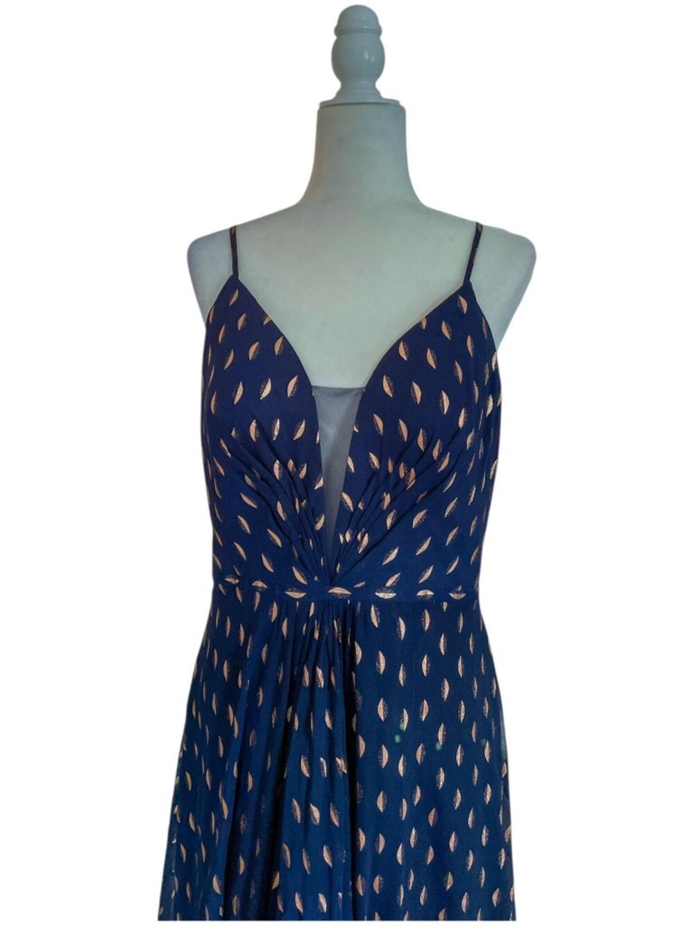 AQUA Formal Celestial Navy & Gold Metallic Foil Maxi Dress SZ 12 Floor Length - Picture 10 of 15